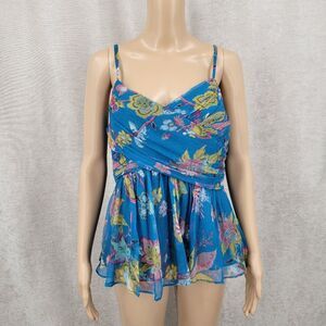 Spenser Jeremy Y2K Silk Chiffon Blue Floral Camisole Tank Top